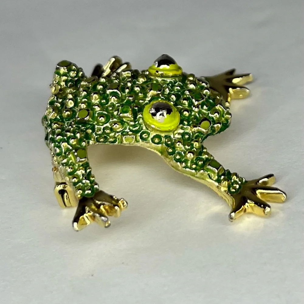 GERRY'S Green Bumpy‎ Texture Fat Frog Shiny Gold Tone Brooch Pin Vintage